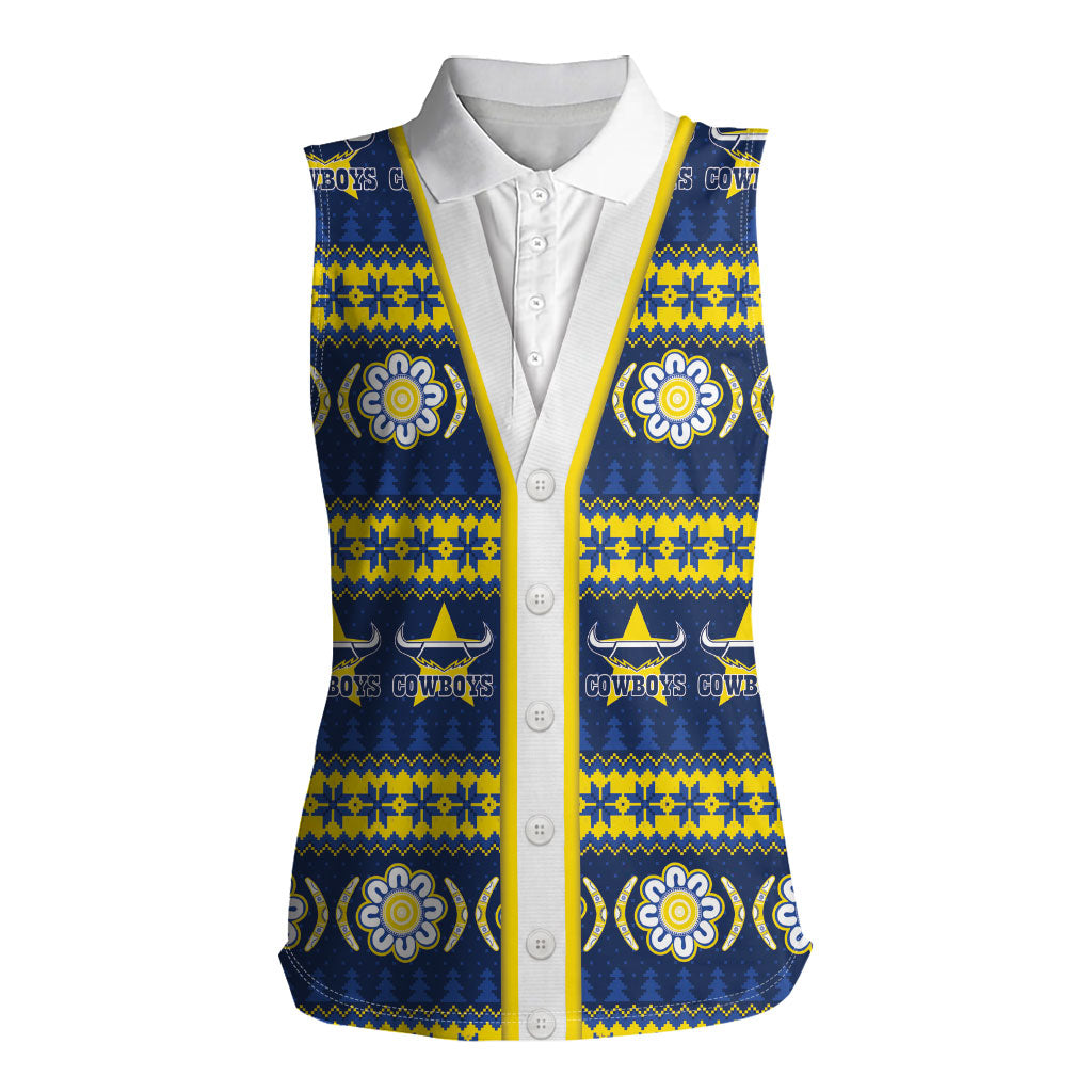 Cowboys Rugby Christmas Women Sleeveless Polo Shirt Aboriginal Seamless Cardigan Inspired