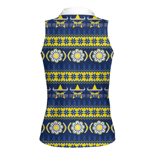 Cowboys Rugby Christmas Women Sleeveless Polo Shirt Aboriginal Seamless Cardigan Inspired