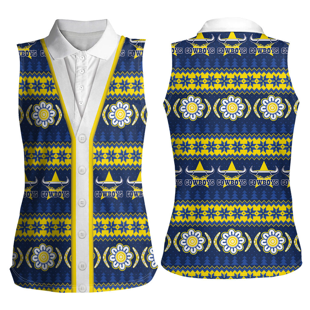 Cowboys Rugby Christmas Women Sleeveless Polo Shirt Aboriginal Seamless Cardigan Inspired