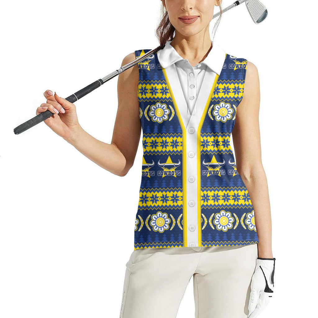 Cowboys Rugby Christmas Women Sleeveless Polo Shirt Aboriginal Seamless Cardigan Inspired