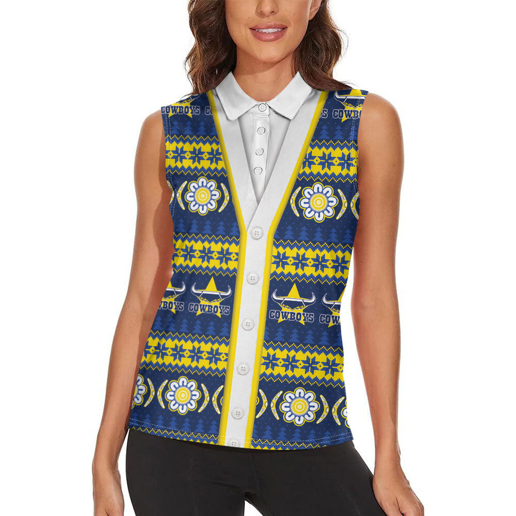 Cowboys Rugby Christmas Women Sleeveless Polo Shirt Aboriginal Seamless Cardigan Inspired