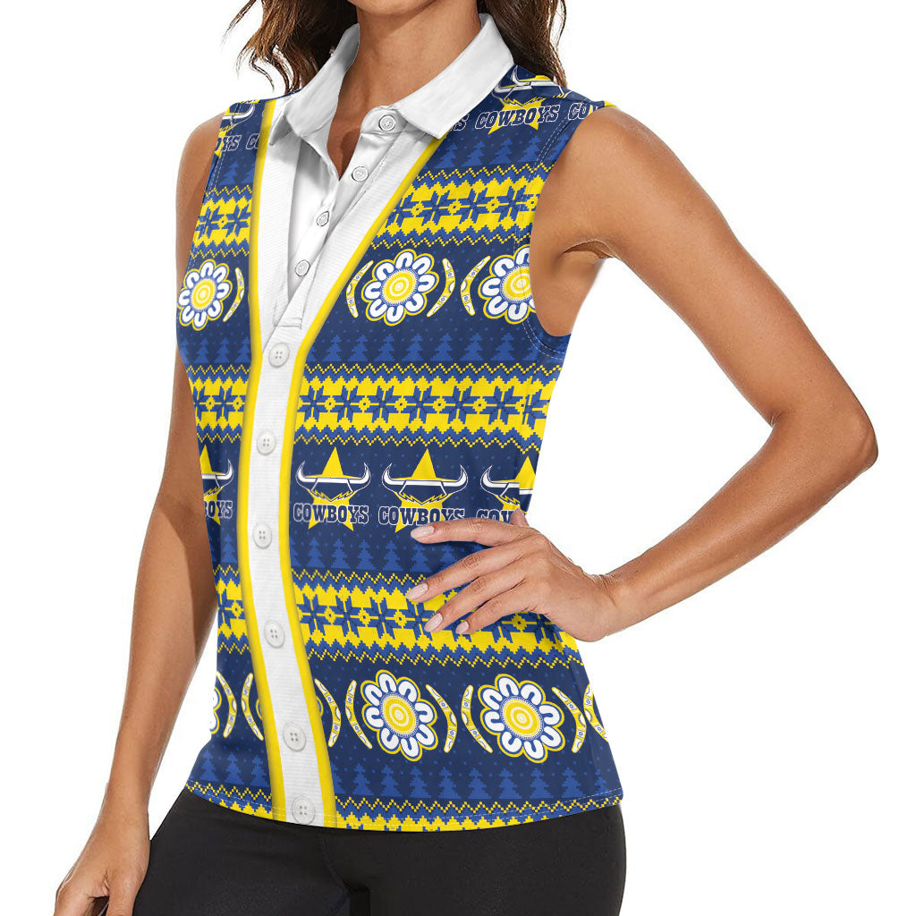 Cowboys Rugby Christmas Women Sleeveless Polo Shirt Aboriginal Seamless Cardigan Inspired