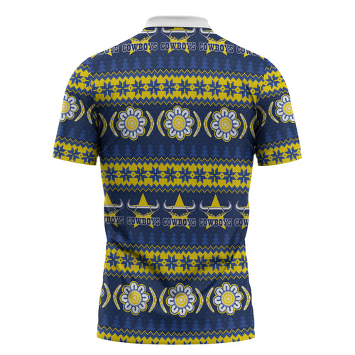 Cowboys Rugby Christmas Zipper Polo Shirt Aboriginal Seamless Cardigan Inspired