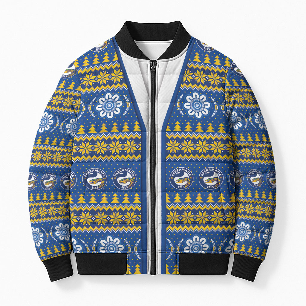 Eels Rugby Christmas Bomber Puffer Jacket Aboriginal Seamless Cardigan Inspired