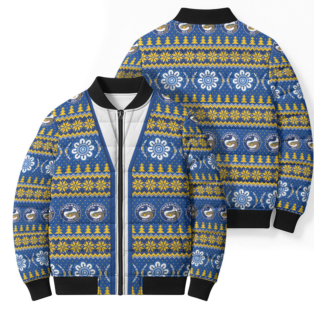 Eels Rugby Christmas Bomber Puffer Jacket Aboriginal Seamless Cardigan Inspired