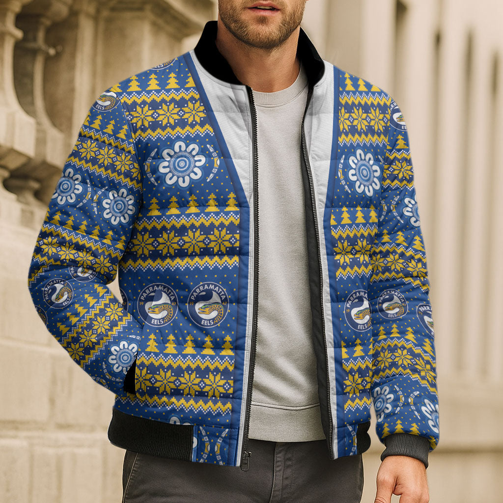Eels Rugby Christmas Bomber Puffer Jacket Aboriginal Seamless Cardigan Inspired