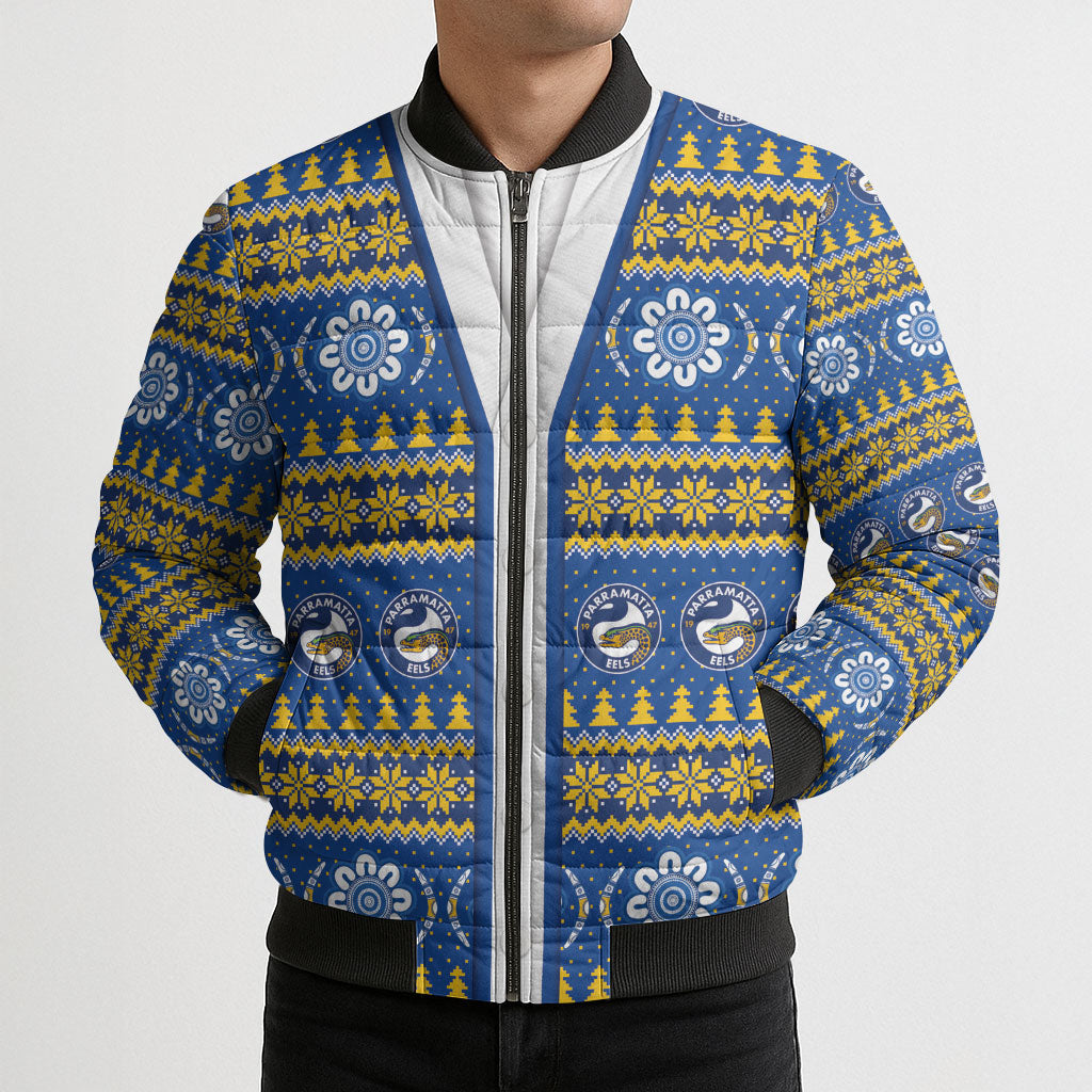 Eels Rugby Christmas Bomber Puffer Jacket Aboriginal Seamless Cardigan Inspired