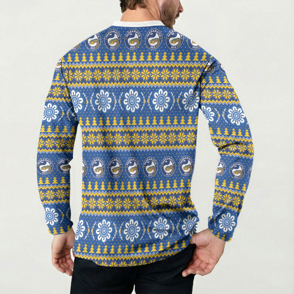 Eels Rugby Christmas Button Sweatshirt Aboriginal Seamless Cardigan Inspired