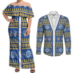 Eels Rugby Christmas Couples Matching Off Shoulder Maxi Dress and Long Sleeve Button Shirt Aboriginal Seamless Cardigan Inspired