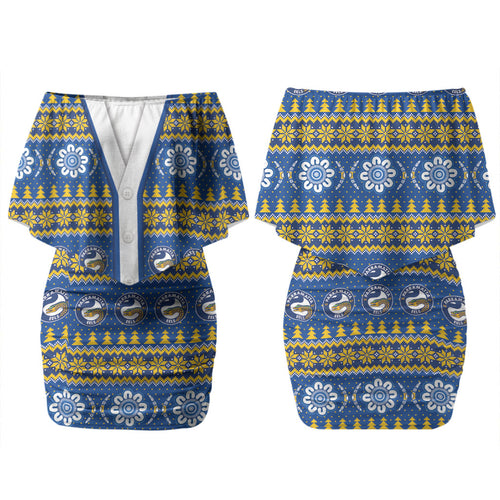Eels Rugby Christmas Couples Matching Off Shoulder Short Dress and Hawaiian Shirt Aboriginal Seamless Cardigan Inspired
