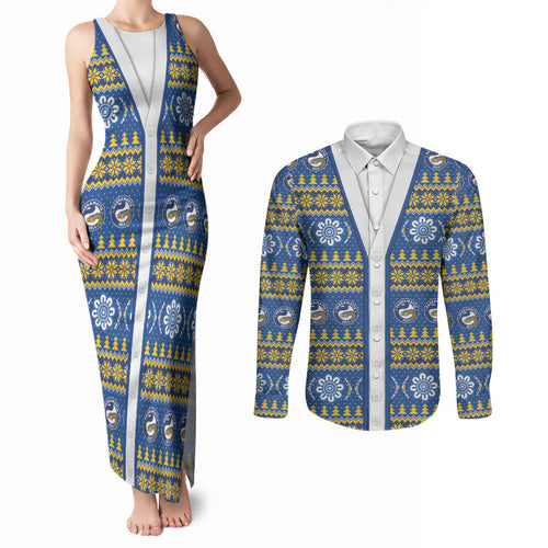 Eels Rugby Christmas Couples Matching Tank Maxi Dress and Long Sleeve Button Shirt Aboriginal Seamless Cardigan Inspired