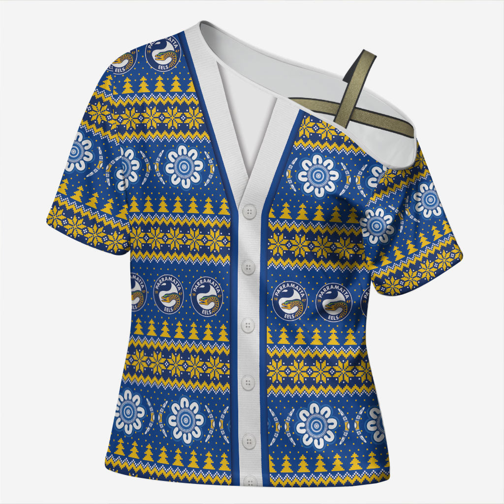 Eels Rugby Christmas Cross Shoulder Shirt Aboriginal Seamless Cardigan Inspired