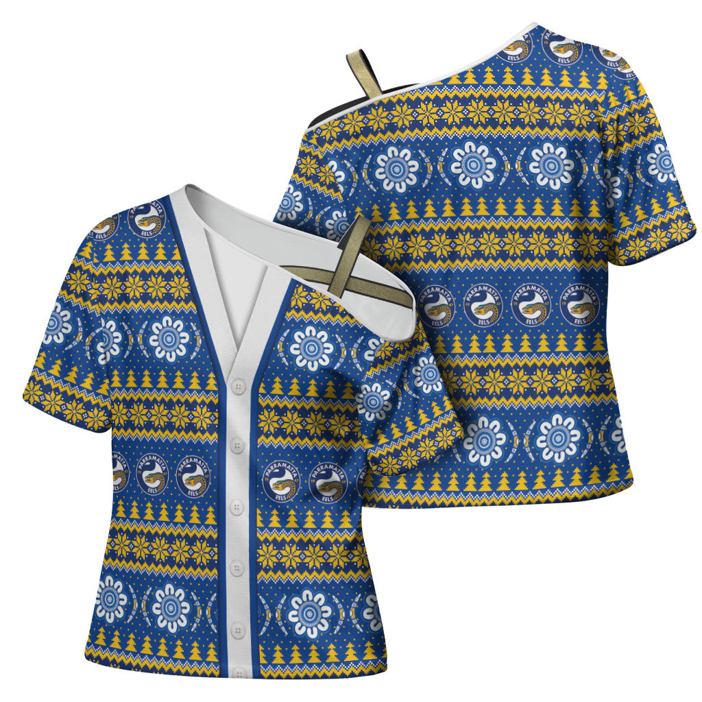 Eels Rugby Christmas Cross Shoulder Shirt Aboriginal Seamless Cardigan Inspired