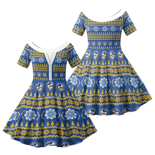 Eels Rugby Christmas Family Matching Short Sleeve Bodycon Dress and Hawaiian Shirt Aboriginal Seamless Cardigan Inspired