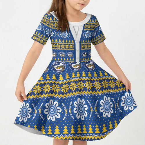 Eels Rugby Christmas Kid Short Sleeve Dress Aboriginal Seamless Cardigan Inspired