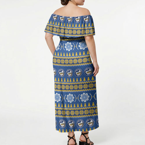 Eels Rugby Christmas Off Shoulder Maxi Dress Aboriginal Seamless Cardigan Inspired