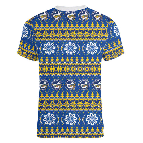 Eels Rugby Christmas Women V-Neck T-Shirt Aboriginal Seamless Cardigan Inspired