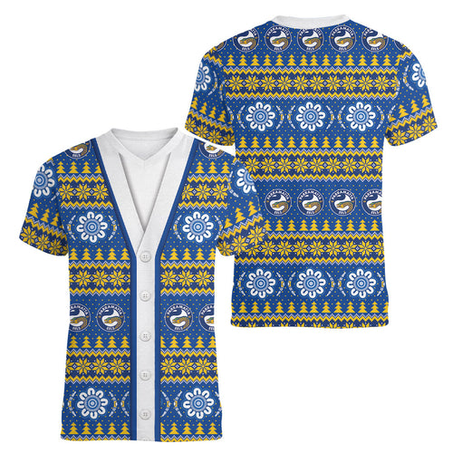 Eels Rugby Christmas Women V-Neck T-Shirt Aboriginal Seamless Cardigan Inspired