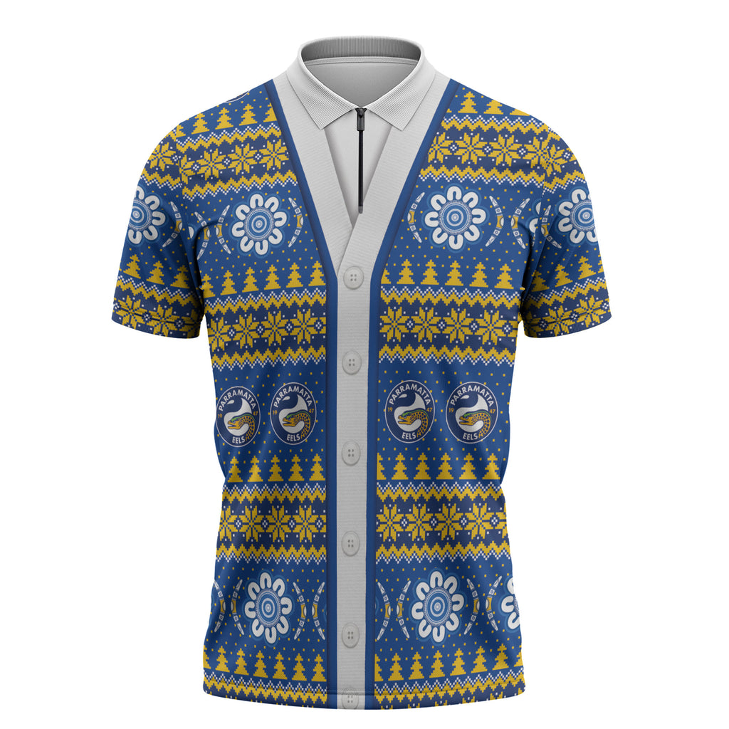 Eels Rugby Christmas Zipper Polo Shirt Aboriginal Seamless Cardigan Inspired