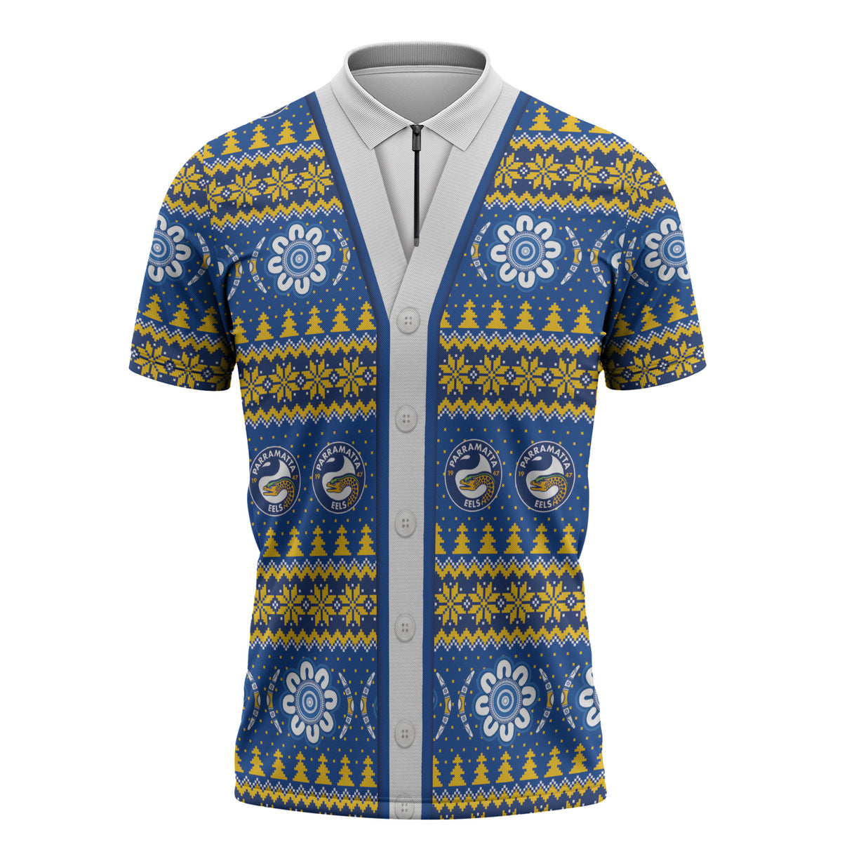 Eels Rugby Christmas Zipper Polo Shirt Aboriginal Seamless Cardigan Inspired