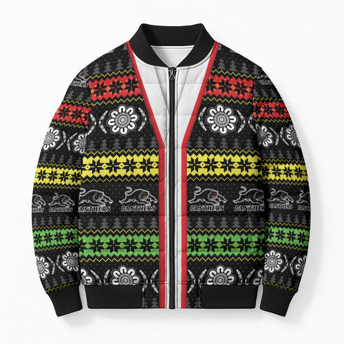 Panthers Rugby Christmas Bomber Puffer Jacket Aboriginal Seamless Cardigan Inspired