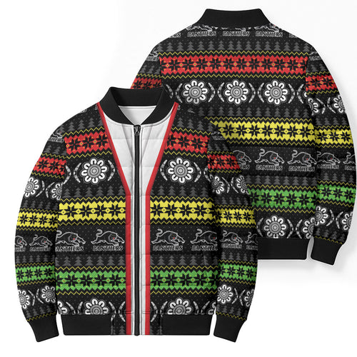 Panthers Rugby Christmas Bomber Puffer Jacket Aboriginal Seamless Cardigan Inspired