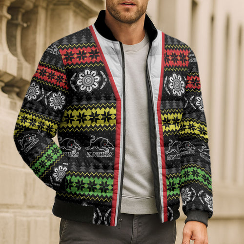 Panthers Rugby Christmas Bomber Puffer Jacket Aboriginal Seamless Cardigan Inspired