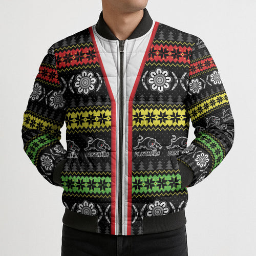 Panthers Rugby Christmas Bomber Puffer Jacket Aboriginal Seamless Cardigan Inspired