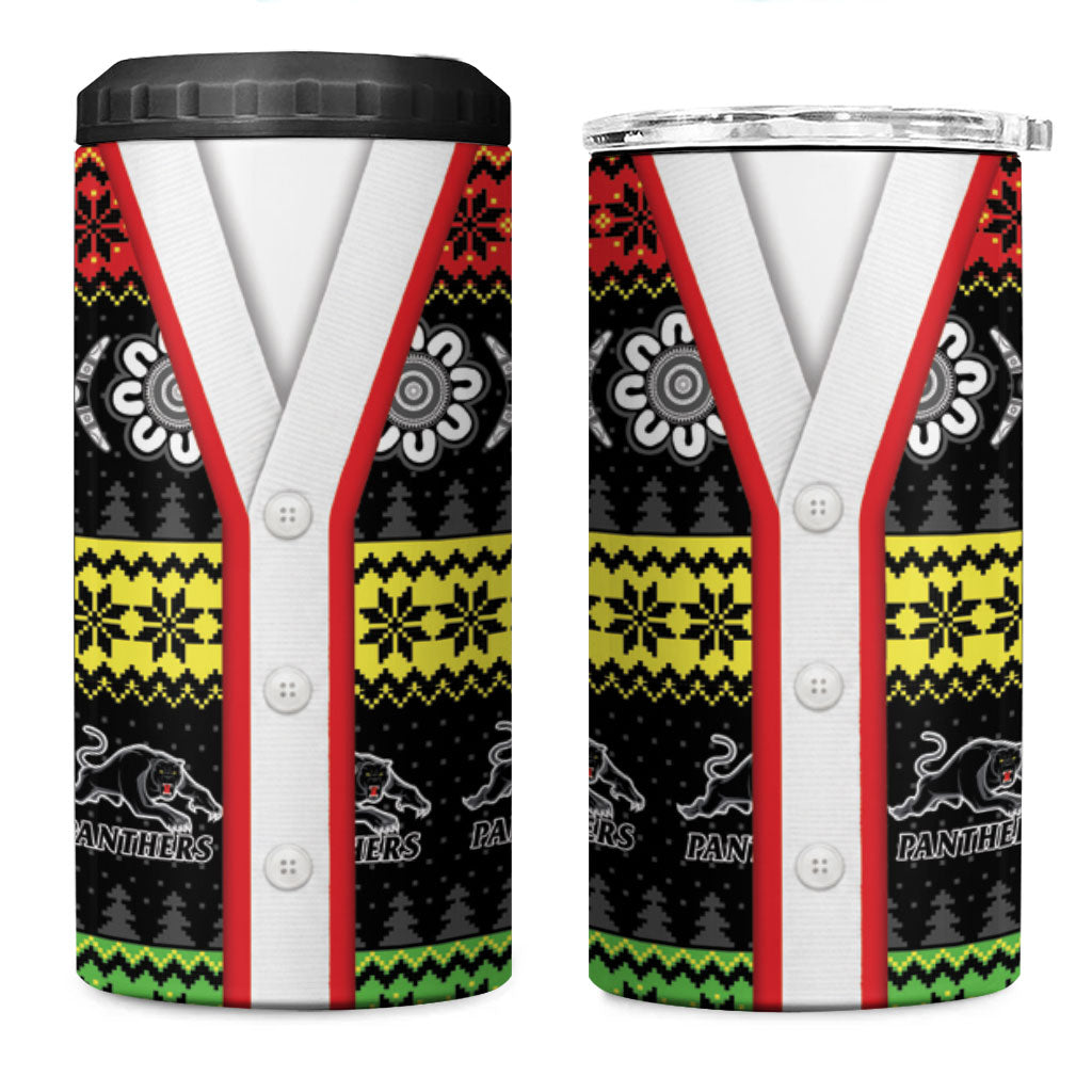 Panthers Rugby Christmas 4 in 1 Can Cooler Tumbler Aboriginal Seamless Cardigan Inspired