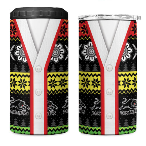 Panthers Rugby Christmas 4 in 1 Can Cooler Tumbler Aboriginal Seamless Cardigan Inspired