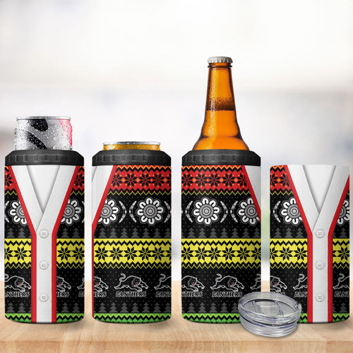 Panthers Rugby Christmas 4 in 1 Can Cooler Tumbler Aboriginal Seamless Cardigan Inspired