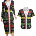 Panthers Rugby Christmas Couples Matching Long Sleeve Bodycon Dress and Hawaiian Shirt Aboriginal Seamless Cardigan Inspired