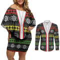 Panthers Rugby Christmas Couples Matching Off Shoulder Short Dress and Long Sleeve Button Shirt Aboriginal Seamless Cardigan Inspired