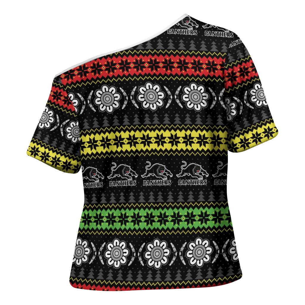 Panthers Rugby Christmas Cross Shoulder Shirt Aboriginal Seamless Cardigan Inspired