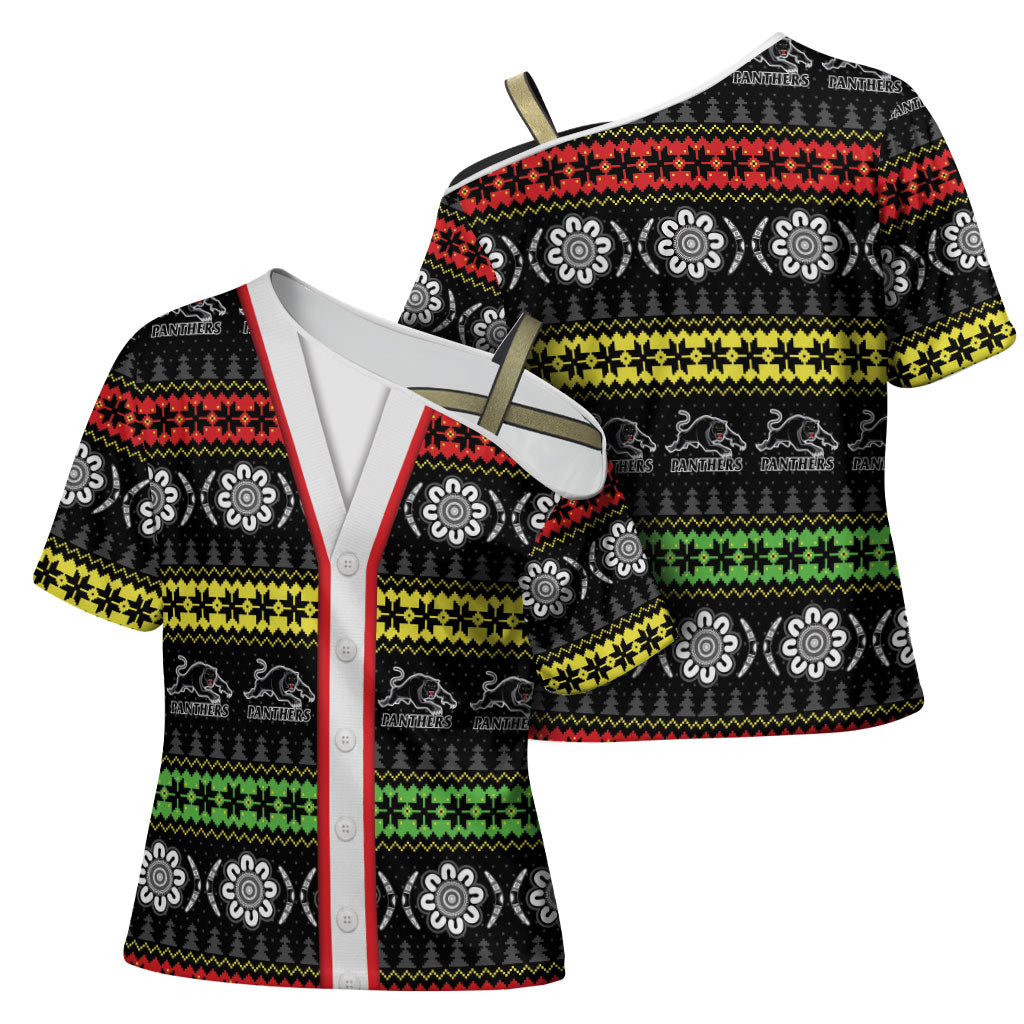Panthers Rugby Christmas Cross Shoulder Shirt Aboriginal Seamless Cardigan Inspired