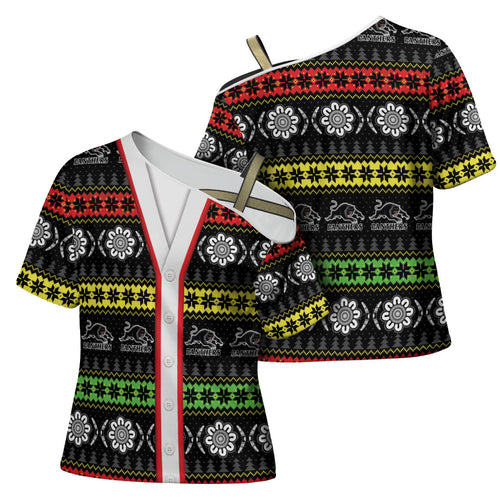 Panthers Rugby Christmas Cross Shoulder Shirt Aboriginal Seamless Cardigan Inspired