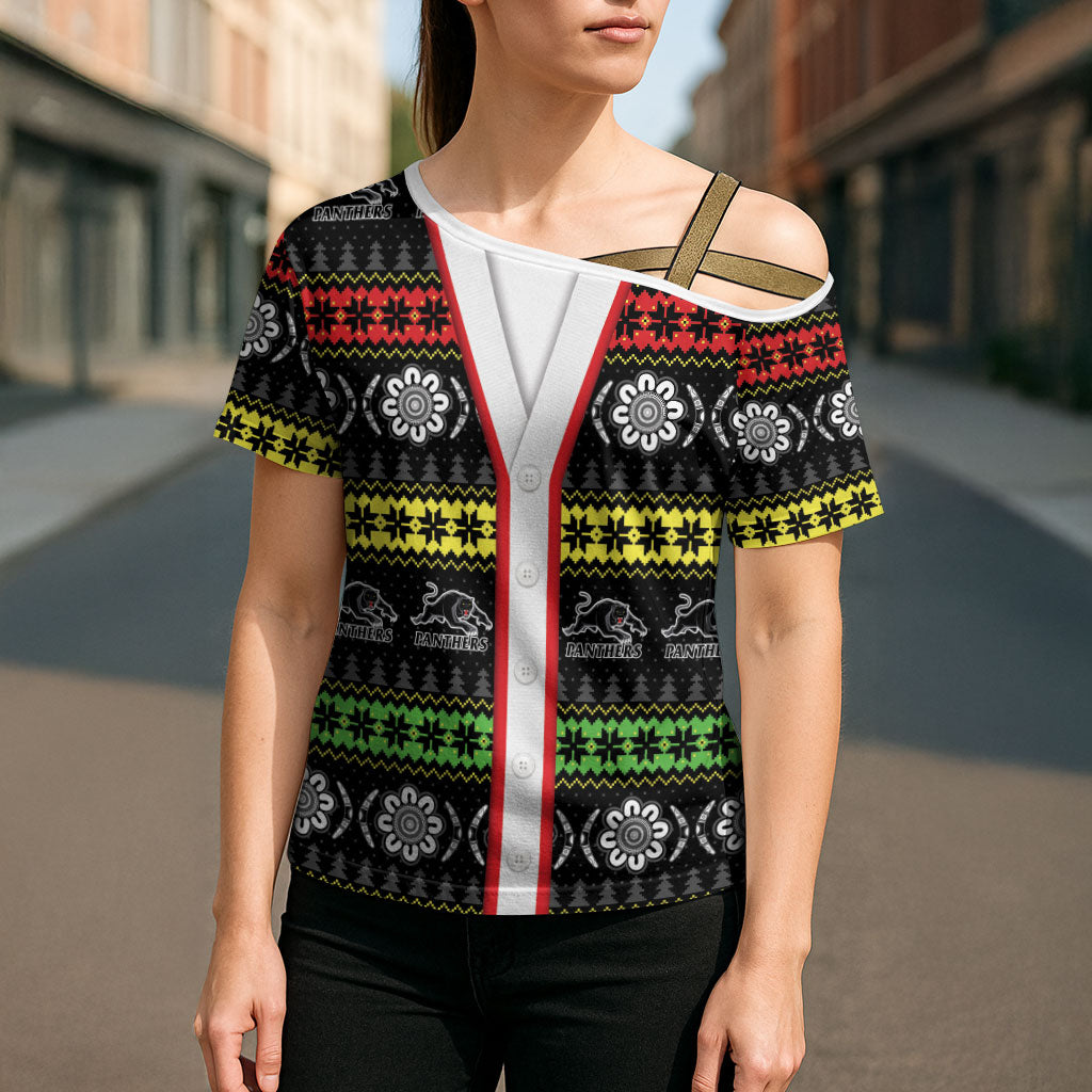 Panthers Rugby Christmas Cross Shoulder Shirt Aboriginal Seamless Cardigan Inspired