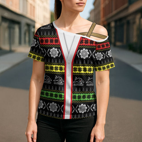 Panthers Rugby Christmas Cross Shoulder Shirt Aboriginal Seamless Cardigan Inspired