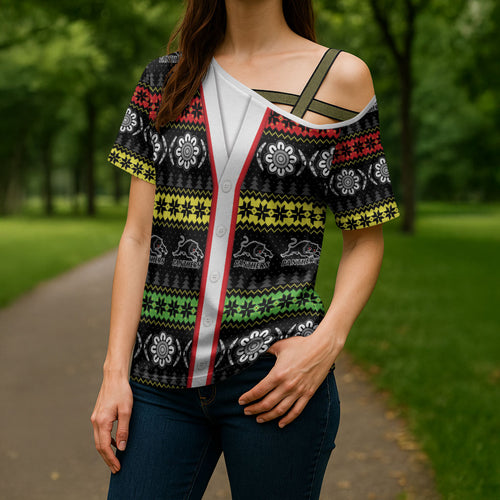 Panthers Rugby Christmas Cross Shoulder Shirt Aboriginal Seamless Cardigan Inspired