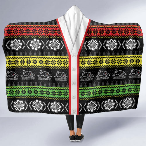 Panthers Rugby Christmas Hooded Blanket Aboriginal Seamless Cardigan Inspired
