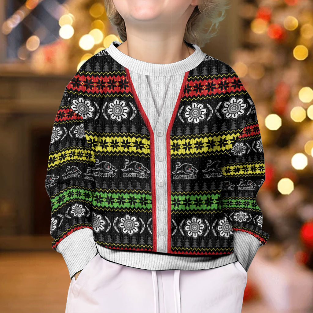 Panthers Rugby Christmas Kid Ugly Christmas Sweater Aboriginal Seamless Cardigan Inspired