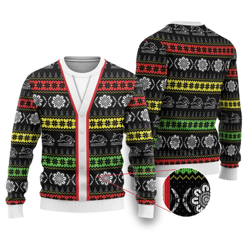 Panthers Rugby Christmas Ugly Christmas Sweater Aboriginal Seamless Cardigan Inspired
