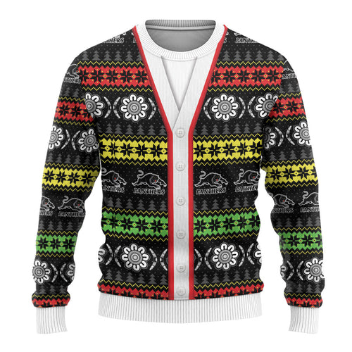 Panthers Rugby Christmas Ugly Christmas Sweater Aboriginal Seamless Cardigan Inspired