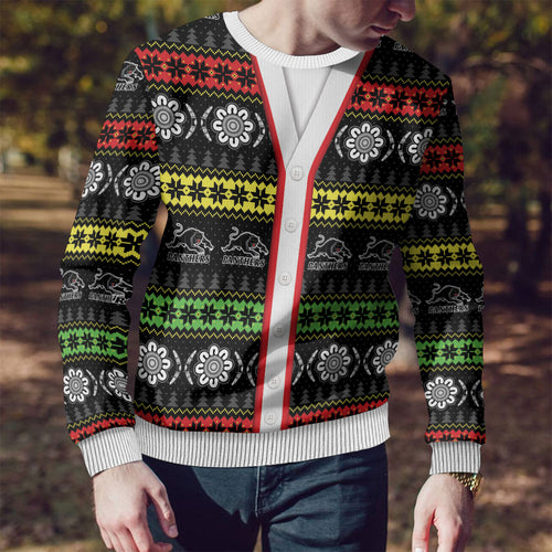 Panthers Rugby Christmas Ugly Christmas Sweater Aboriginal Seamless Cardigan Inspired