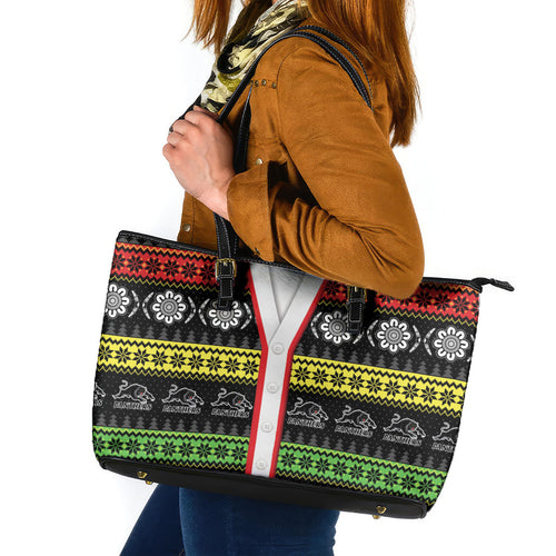 Panthers Rugby Christmas Leather Tote Bag Aboriginal Seamless Cardigan Inspired
