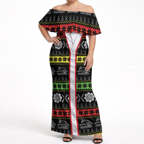 Panthers Rugby Christmas Off Shoulder Maxi Dress Aboriginal Seamless Cardigan Inspired