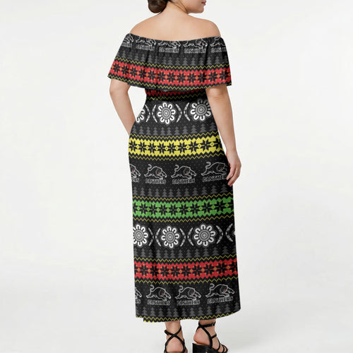 Panthers Rugby Christmas Off Shoulder Maxi Dress Aboriginal Seamless Cardigan Inspired