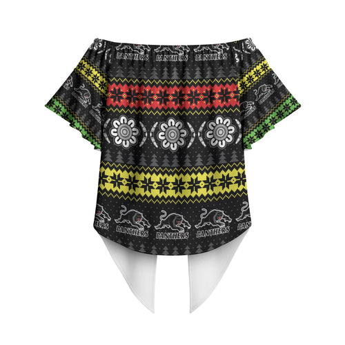 Panthers Rugby Christmas Off Shoulder Wrap Waist Top Aboriginal Seamless Cardigan Inspired