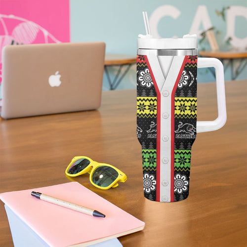 Panthers Rugby Christmas Tumbler With Handle Aboriginal Seamless Cardigan Inspired