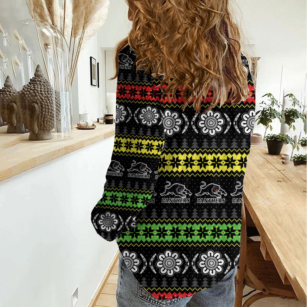 Panthers Rugby Christmas Women Casual Shirt Aboriginal Seamless Cardigan Inspired